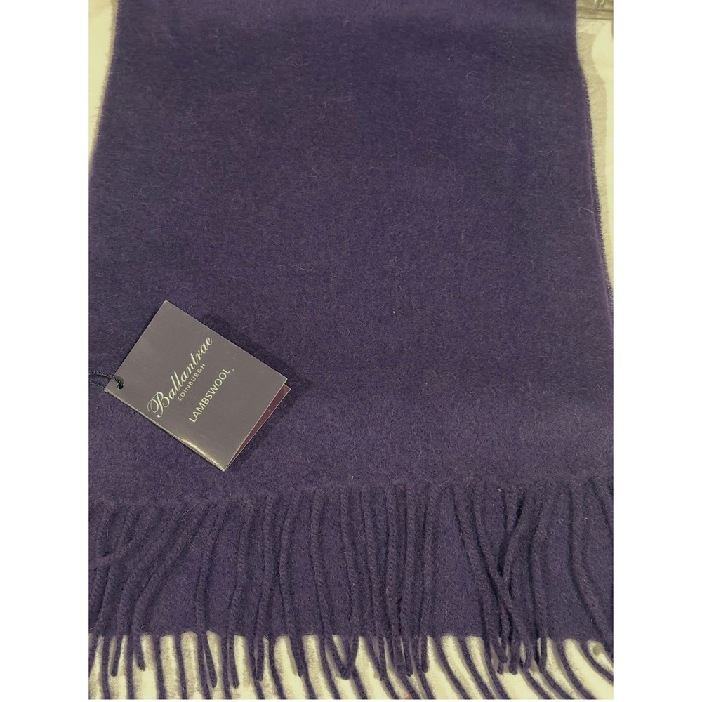 Ballantrae Edinburgh 100% Lambswool Scarf Purple Solid Fringed Made in Scotland